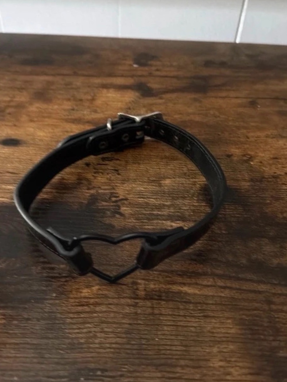 Black Heart Accent Leather Choker Necklace - Unbranded